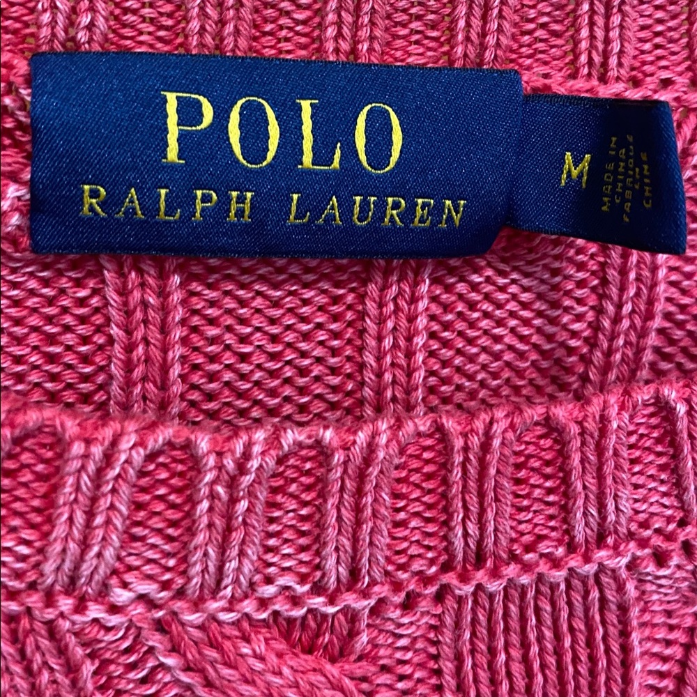 Polo by Ralph Lauren Junior’s Distressed Look Pink Crewneck Sweater Medium - Picture 6 of 9